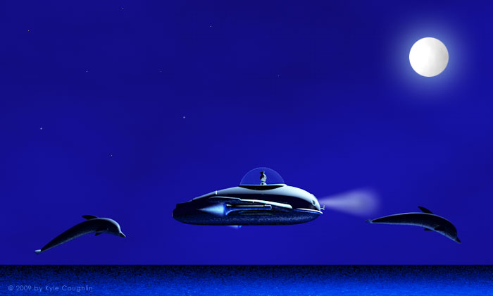 Clarobotoo and the Dolphins Skim the Surface of the Sea