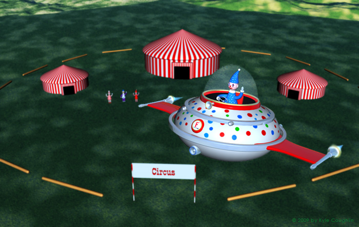 Flopsy the Whimsical Clown's Flying Car